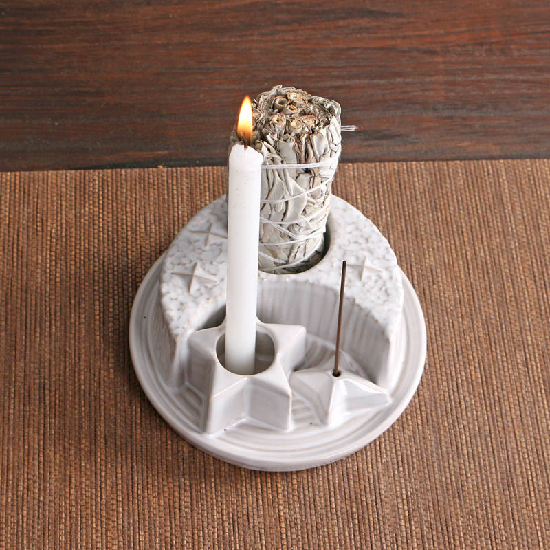 Olivenorma 3-IN-1 Moon and Star Ceramic Sage Incense Holder - image 8