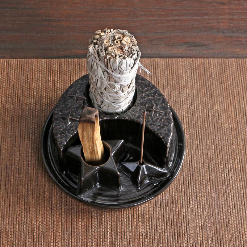 Olivenorma 3-IN-1 Moon and Star Ceramic Sage Incense Holder - image 2