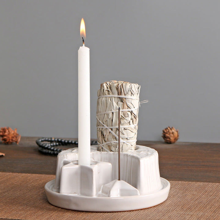 Olivenorma 3-IN-1 Moon and Star Ceramic Sage Incense Holder - White - image 6