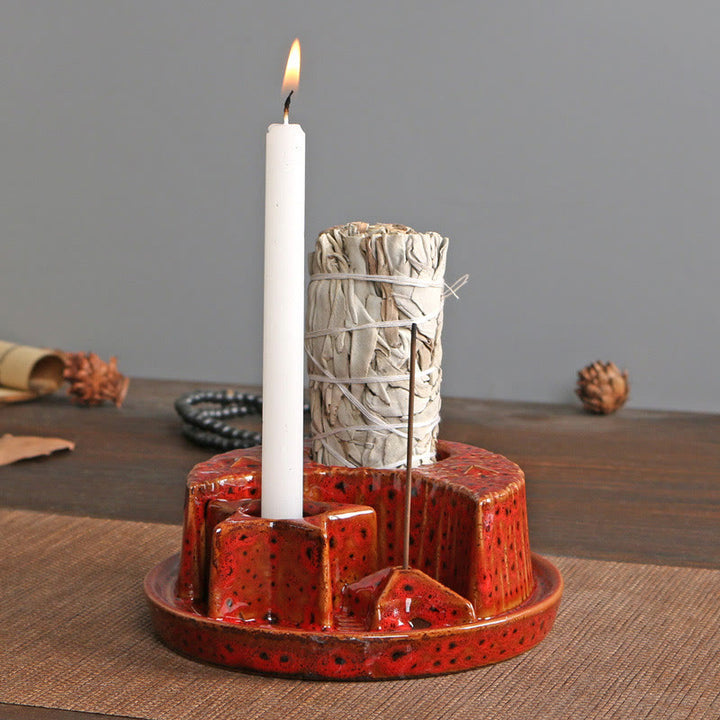 Olivenorma 3-IN-1 Moon and Star Ceramic Sage Incense Holder - Red - image 11