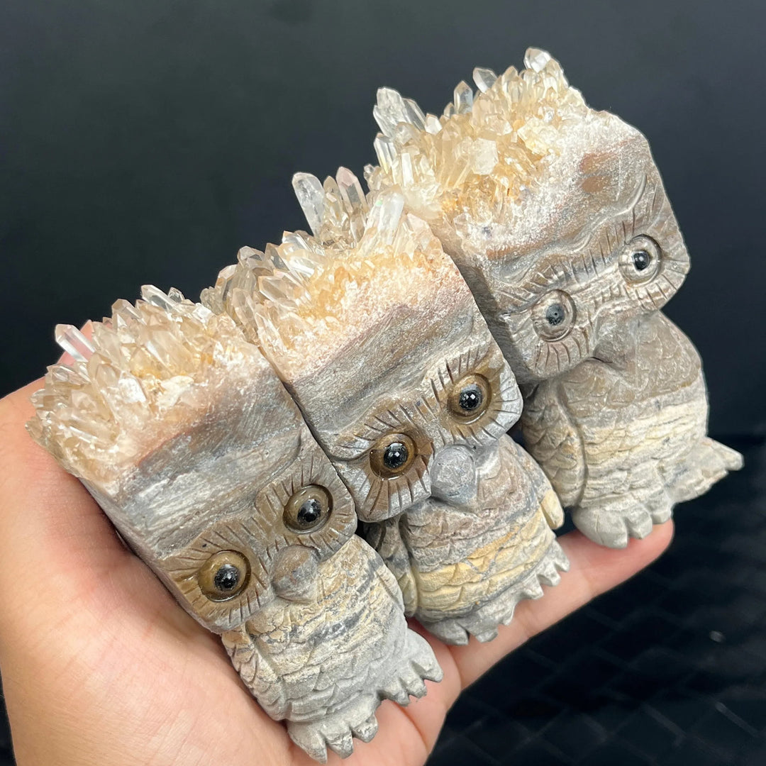 Olivenorma Clear Crystal Cluster Owl Ornament Gemstone Decoration - image 2