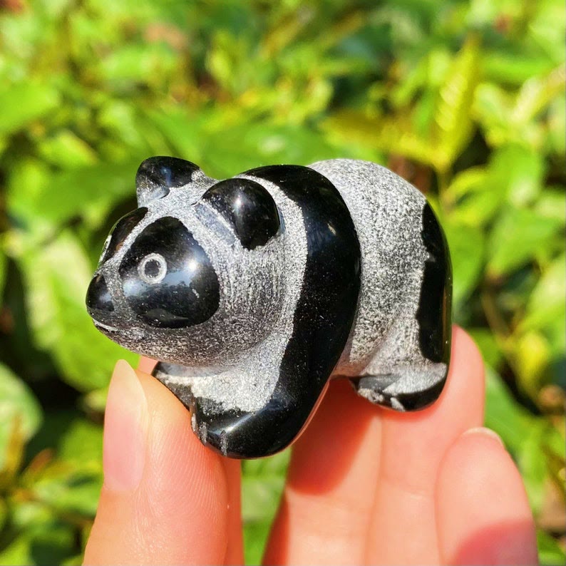 Olivenorma Natural Obsidian Carved Panda Gemstone Decoration - image 1