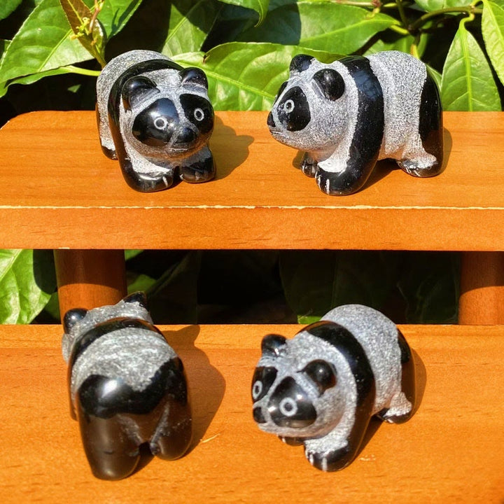 Olivenorma Natural Obsidian Carved Panda Gemstone Decoration - Obsidian - image 0