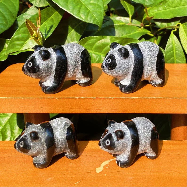 Olivenorma Natural Obsidian Carved Panda Gemstone Decoration - image 3