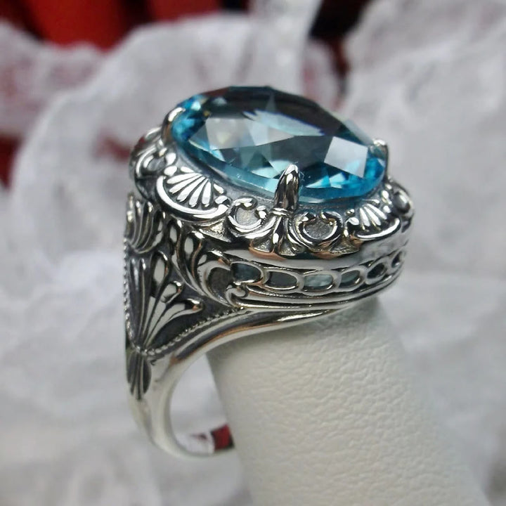 Olivenorma Retro Faceted Aquamarine Carved Gem Ring - US 10 - image 0