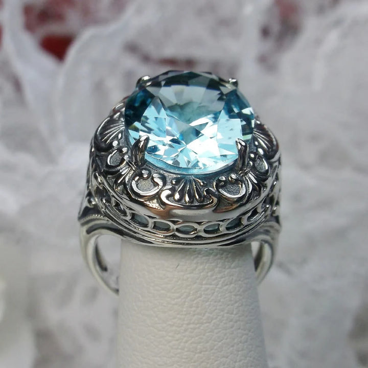 Olivenorma Retro Faceted Aquamarine Carved Gem Ring - image 4