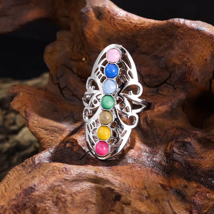 Olivenorma 7 Chakra Crystal Hollow Adjustable Ring - Natural Stone - image 0