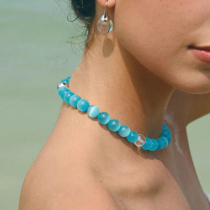 Olivenorma Boho Cat's Eye Stone Choker Beaded Necklace - image 4