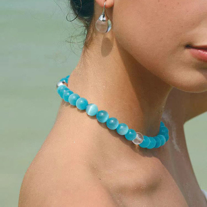 Olivenorma Boho Cat's Eye Stone Choker Beaded Necklace - image 4