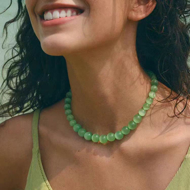 Olivenorma Boho Cat's Eye Stone Choker Beaded Necklace - Green - image 0