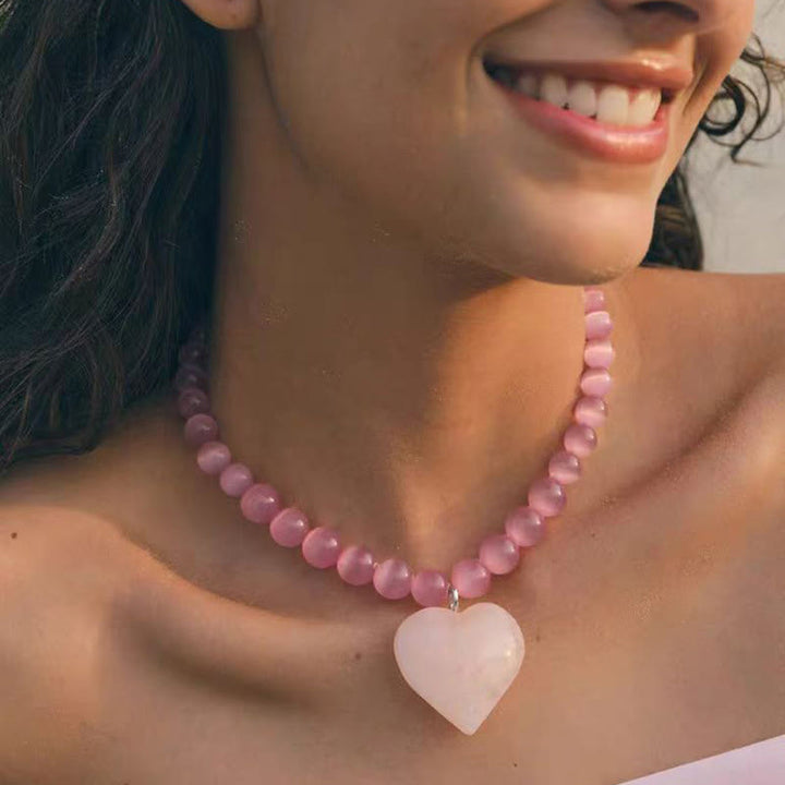 Olivenorma Boho Cat's Eye Stone Choker Beaded Necklace - image 7