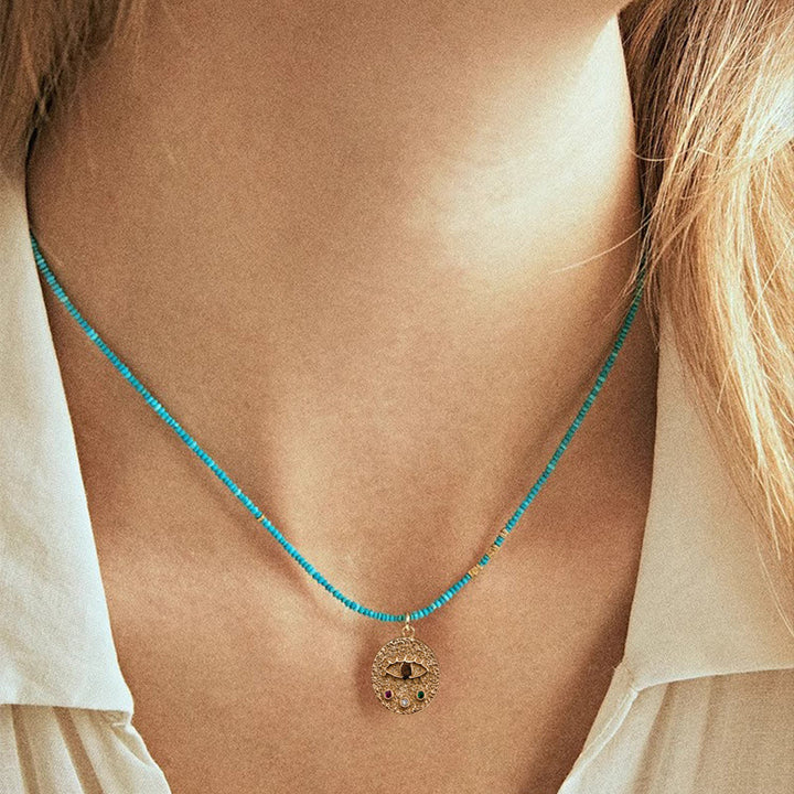Olivenorma Evil Eye Charm Turquoise Beaded Necklace - image 2