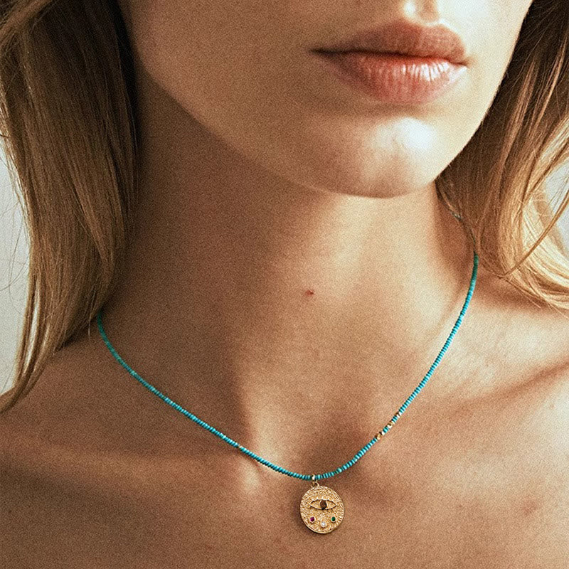 Olivenorma Evil Eye Charm Turquoise Beaded Necklace - Turquoise - image 0
