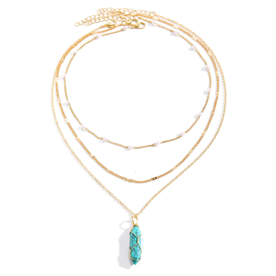 Olivenorma Natural Gemstone Prism Charm Stacked Necklace - image 1