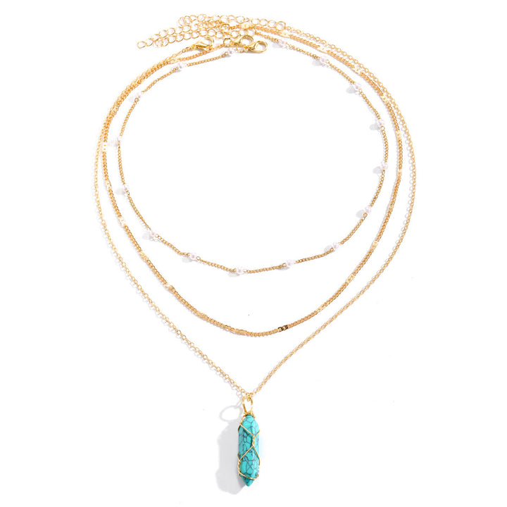 Olivenorma Natural Gemstone Prism Charm Stacked Necklace - image 1