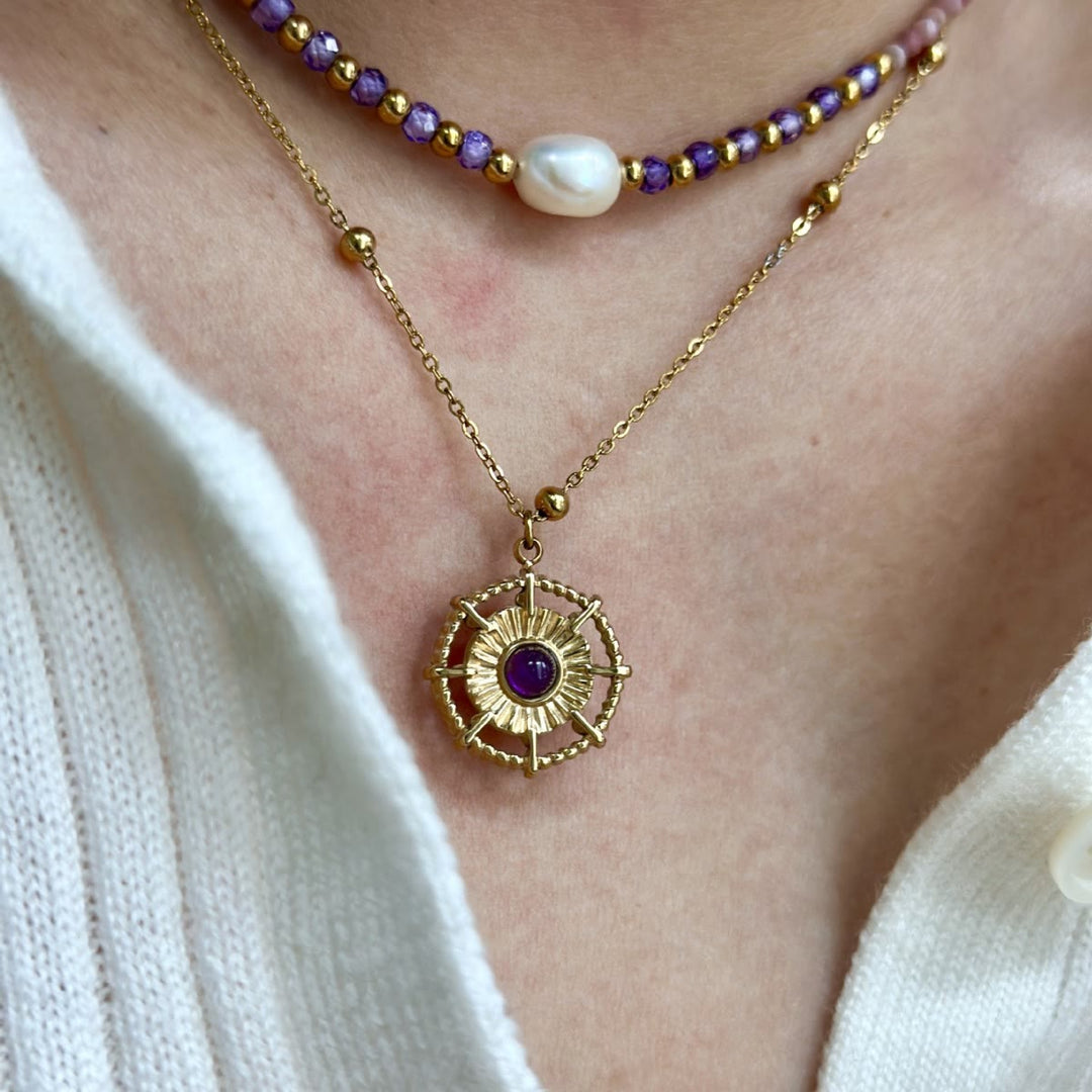 Olivenorma Natural Amethyst 14K Gold Plated Necklace - image 4