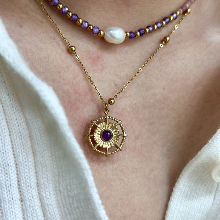 Olivenorma Natural Amethyst 14K Gold Plated Necklace - image 4