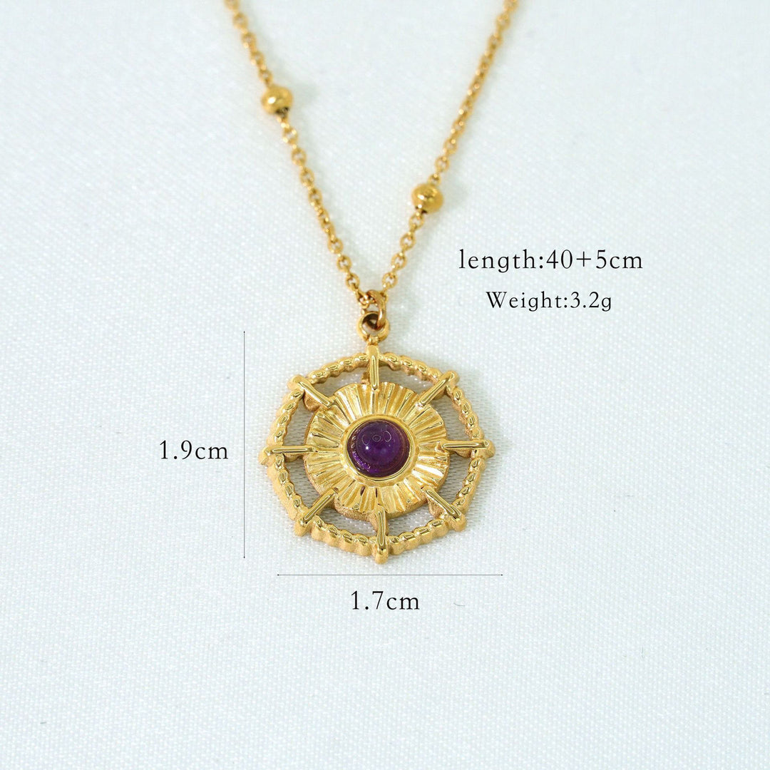 Olivenorma Natural Amethyst 14K Gold Plated Necklace - Compass - image 3