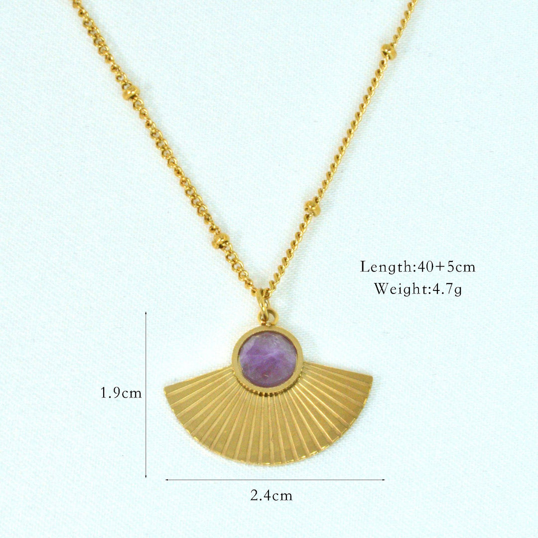 Olivenorma Natural Amethyst 14K Gold Plated Necklace - Fan-Shaped - image 5