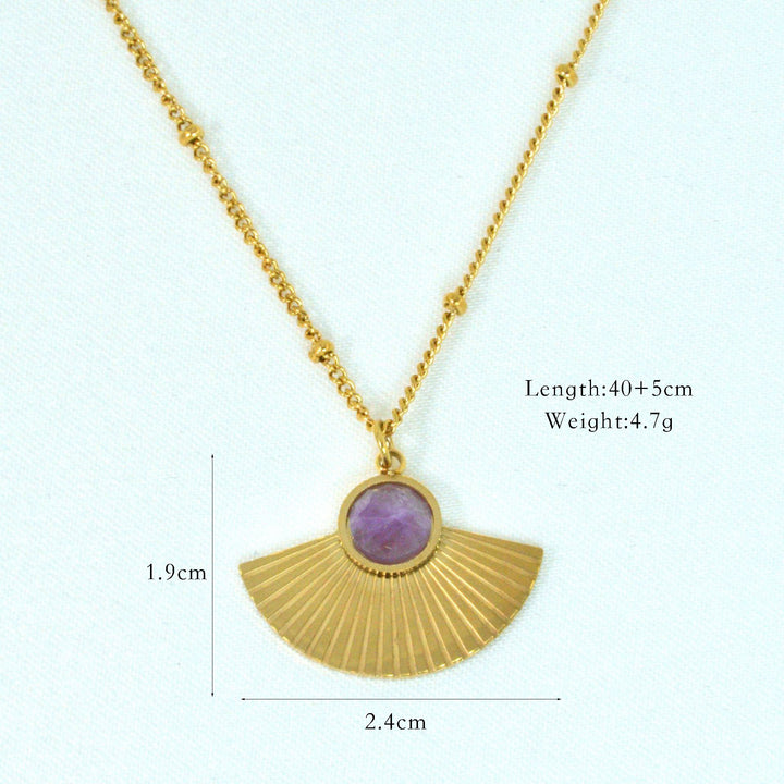 Olivenorma Natural Amethyst 14K Gold Plated Necklace - Fan-Shaped - image 5