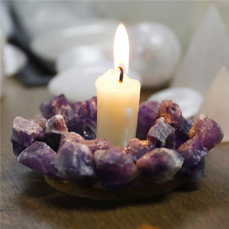 Olivenorma Natural Amethyst Healing Ornament Candle Holder - 10cm - image 0