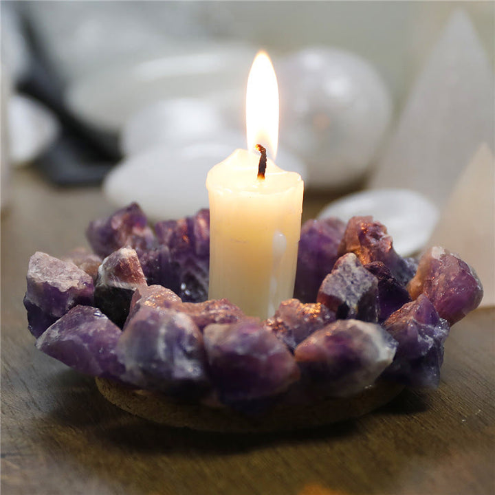 Olivenorma Natural Amethyst Healing Ornament Candle Holder - 10cm - image 0