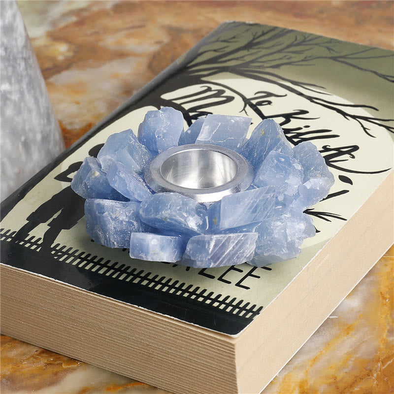 Olivenorma Natural Blue Calcite Healing Ornament Candle Holder - 8cm - image 6