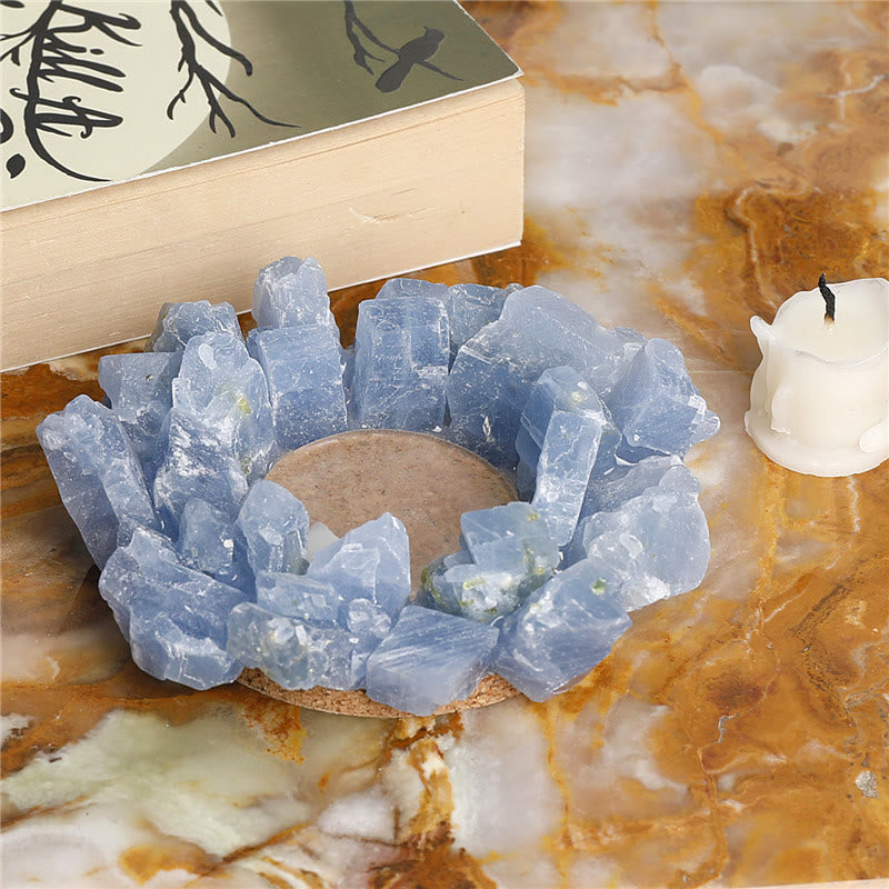 Olivenorma Natural Blue Calcite Healing Ornament Candle Holder - 10cm - image 1