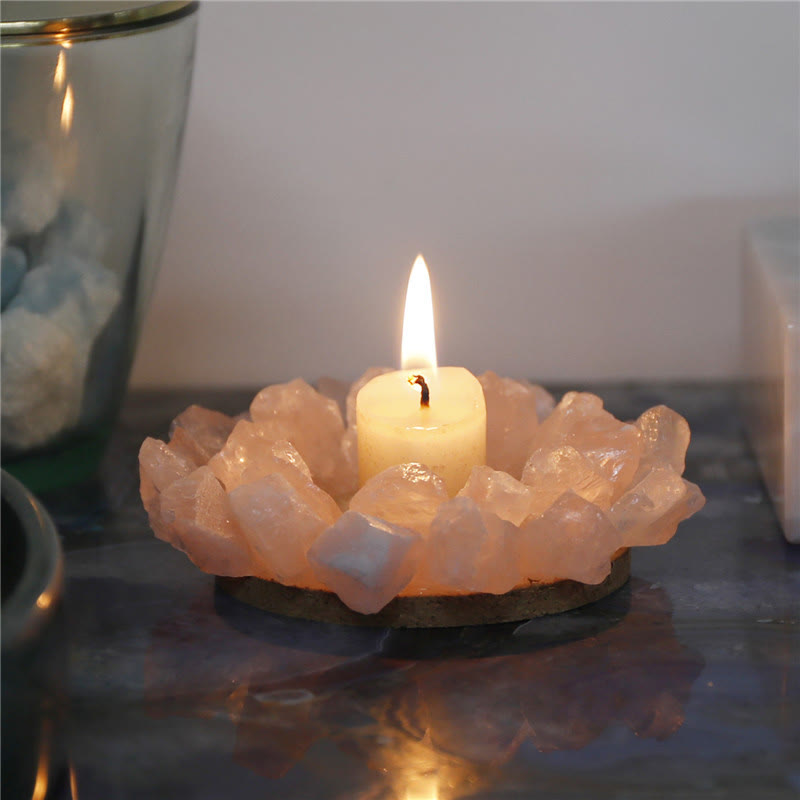 Olivenorma Natural Rose Quartz Healing Ornament Candle Holder - 9cm - image 0