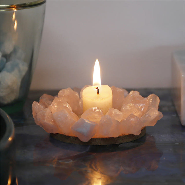 Olivenorma Natural Rose Quartz Healing Ornament Candle Holder - 9cm - image 0