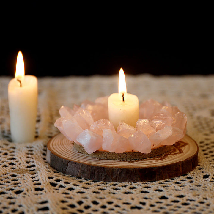 Olivenorma Natural Rose Quartz Healing Ornament Candle Holder - image 2