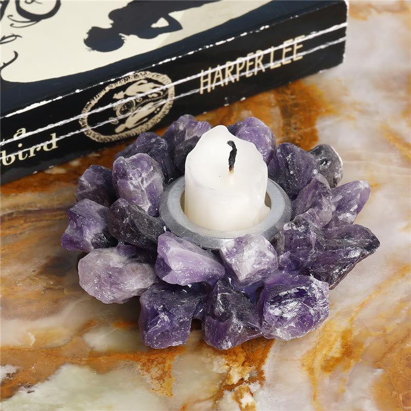 Olivenorma Natural Amethyst Healing Ornament Candle Holder - 8cm - image 7