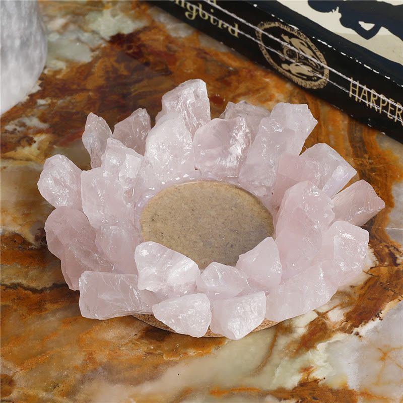 Olivenorma Natural Rose Quartz Healing Ornament Candle Holder - image 4