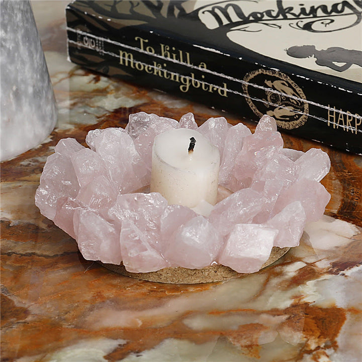 Olivenorma Natural Rose Quartz Healing Ornament Candle Holder - image 3