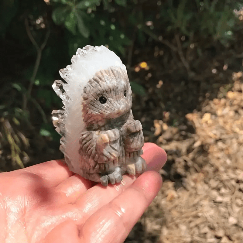 Olivenorma White Crystal Cluster Engraved Hedgehog Gemstone Decoration - image 1