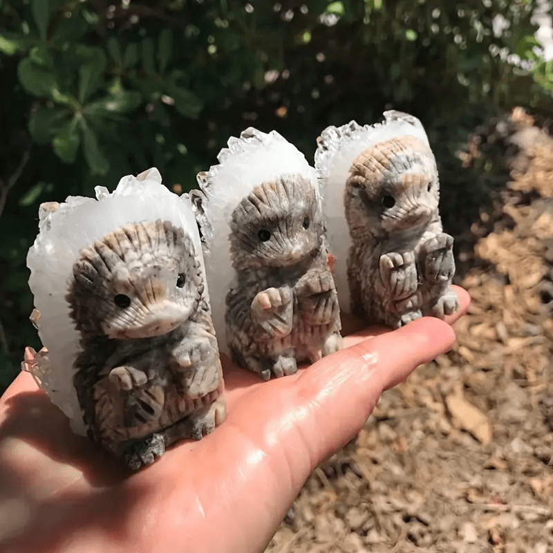 Olivenorma White Crystal Cluster Engraved Hedgehog Gemstone Decoration - Hedgehog - image 0
