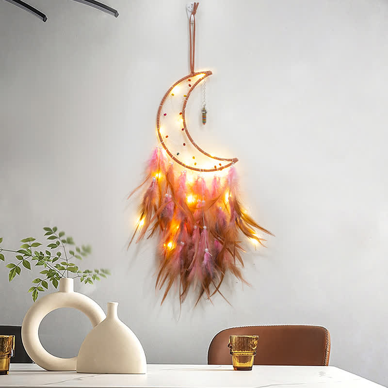 Olivenorma Colorful Rice Beads Orange Pink Dream Catcher - With Lights - image 1