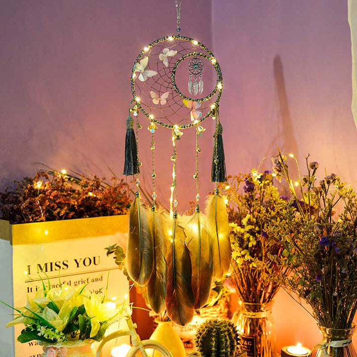 Olivenorma Butterfly Feather Bell Pendant Dream Catcher - With Lights - image 1