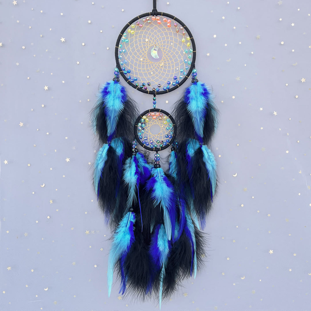 Olivenorma Color Beads Double Ring Dream Catcher - Blue - image 0