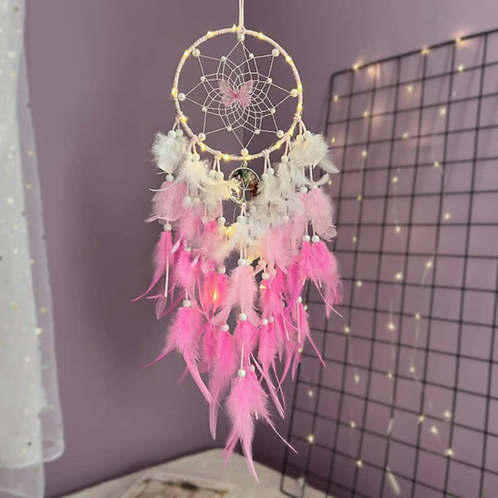 Olivenorma Chakra Tree of Life Butterfly Pendant Dream Catcher - Pink - With Lights - image 2