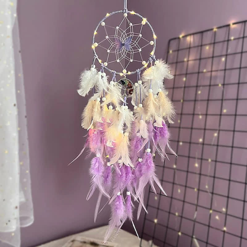 Olivenorma Chakra Tree of Life Butterfly Pendant Dream Catcher - Purple - With Lights - image 1