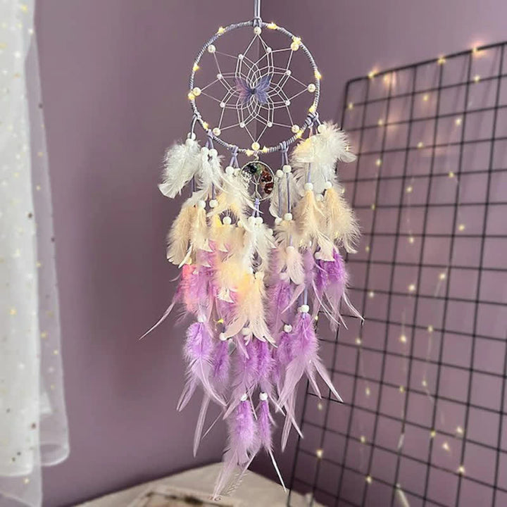 Olivenorma Chakra Tree of Life Butterfly Pendant Dream Catcher - Purple - With Lights - image 1