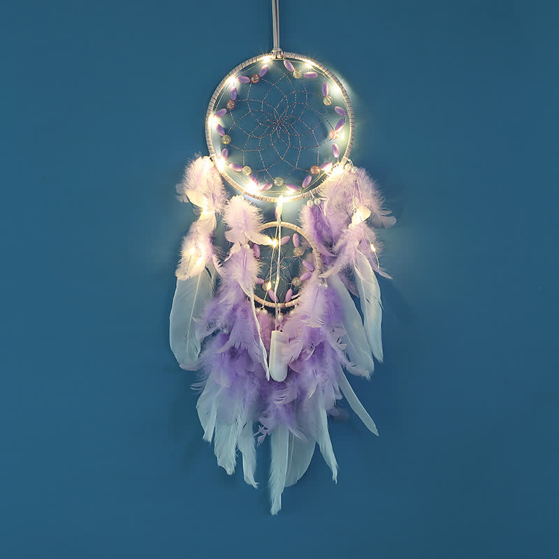 Olivenorma Purple Plastic Beads Purple Feather Dream Catcher - With Lights - image 1