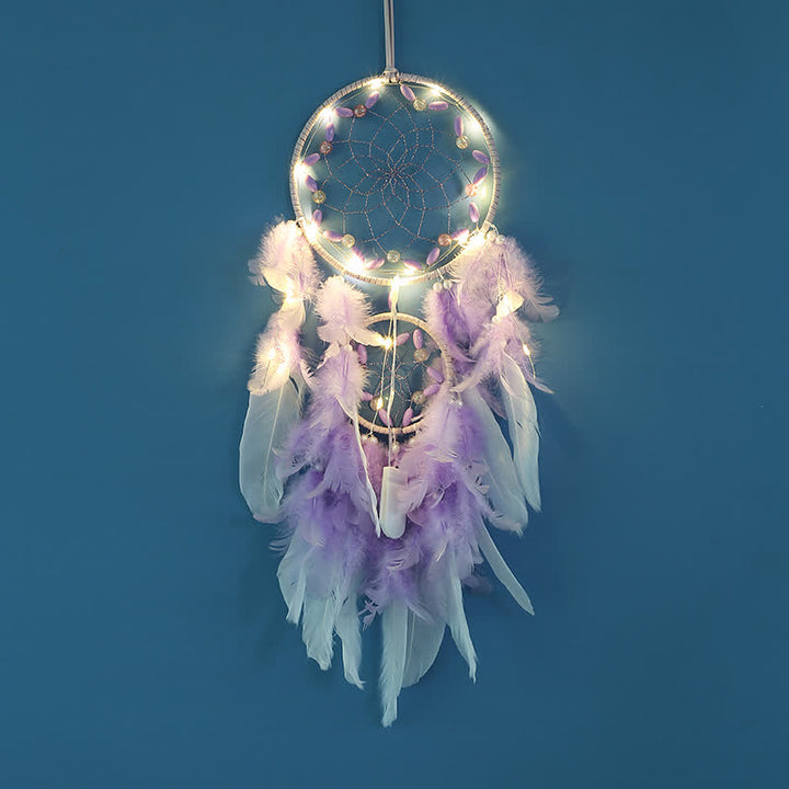 Olivenorma Purple Plastic Beads Purple Feather Dream Catcher - With Lights - image 1