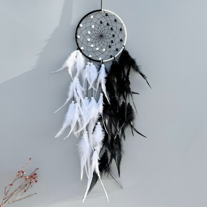 Olivenorma Handmade Dual Color With Feathers Dream Catcher - Black & White - image 5