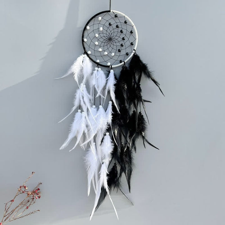 Olivenorma Handmade Dual Color With Feathers Dream Catcher - Black & White - image 5