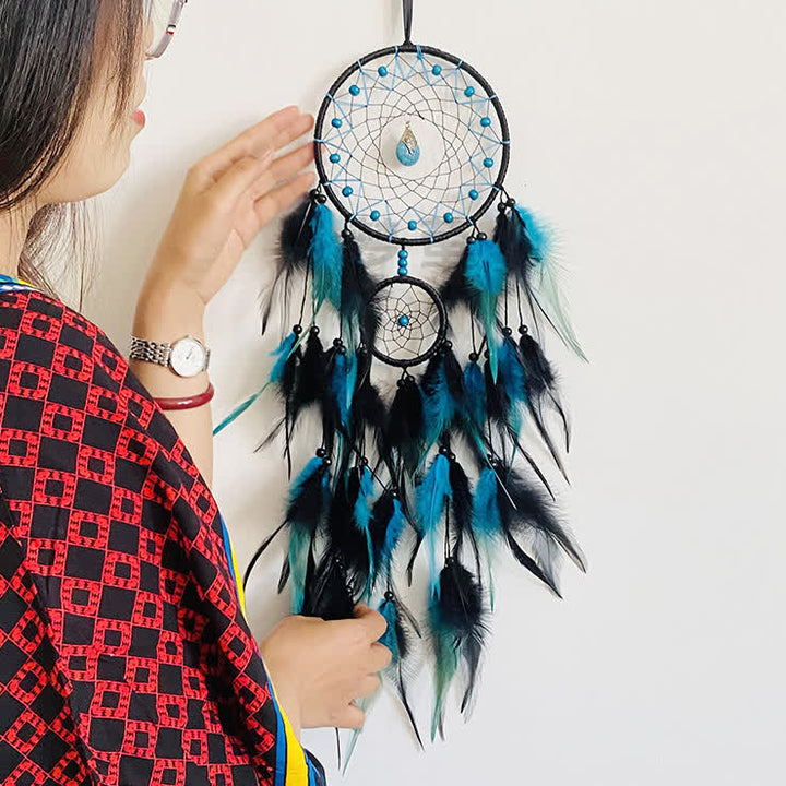 Olivenorma Double Ring Natural Stone Pendant Dream Catcher - image 3