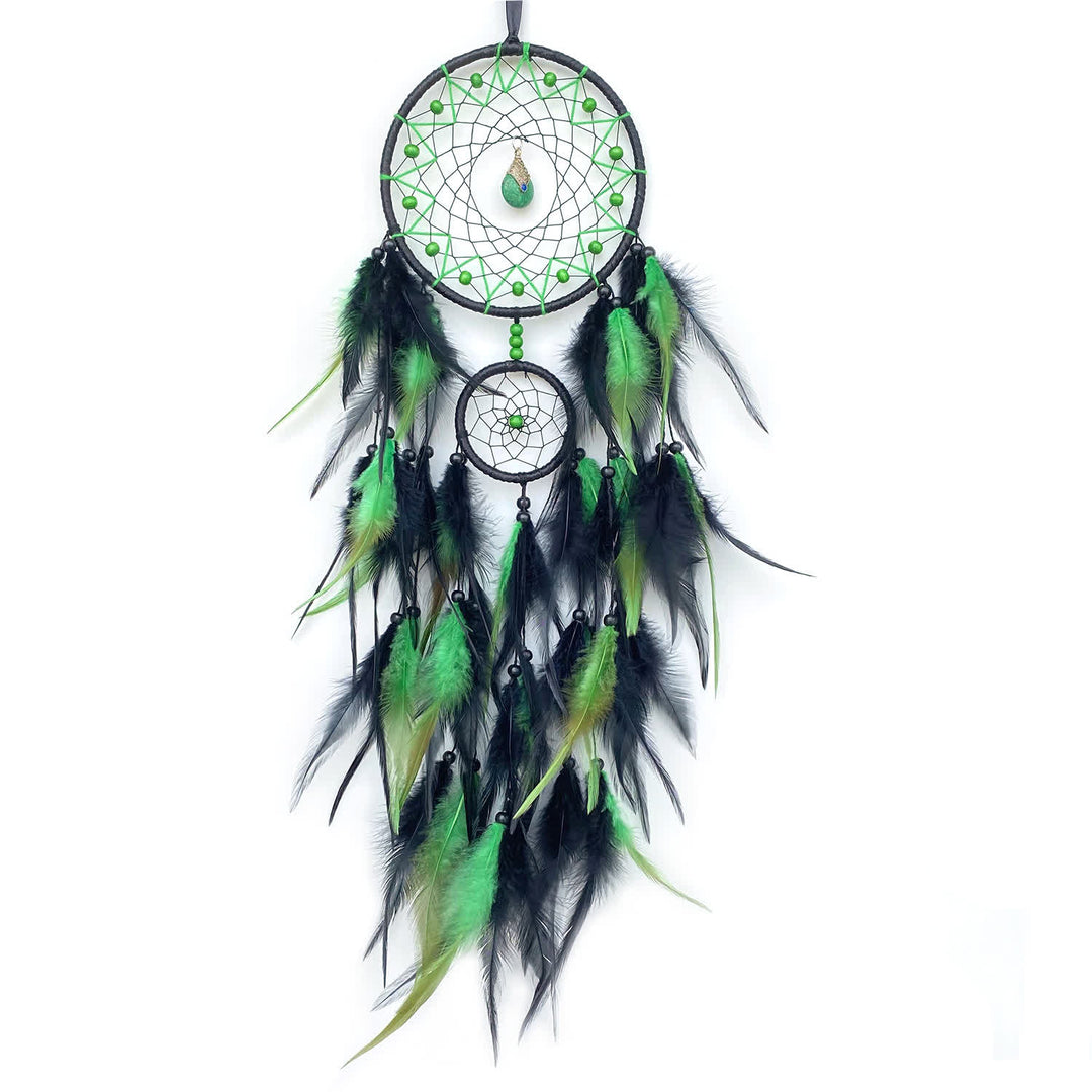 Olivenorma Double Ring Natural Stone Pendant Dream Catcher - Green - image 9