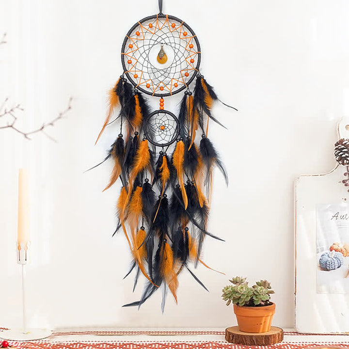 Olivenorma Double Ring Natural Stone Pendant Dream Catcher - image 5