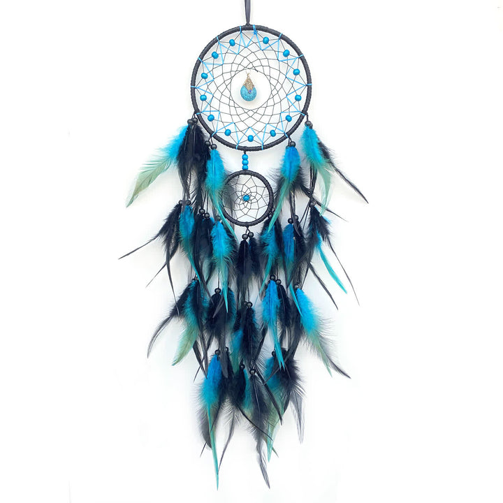 Olivenorma Double Ring Natural Stone Pendant Dream Catcher - Blue - image 2